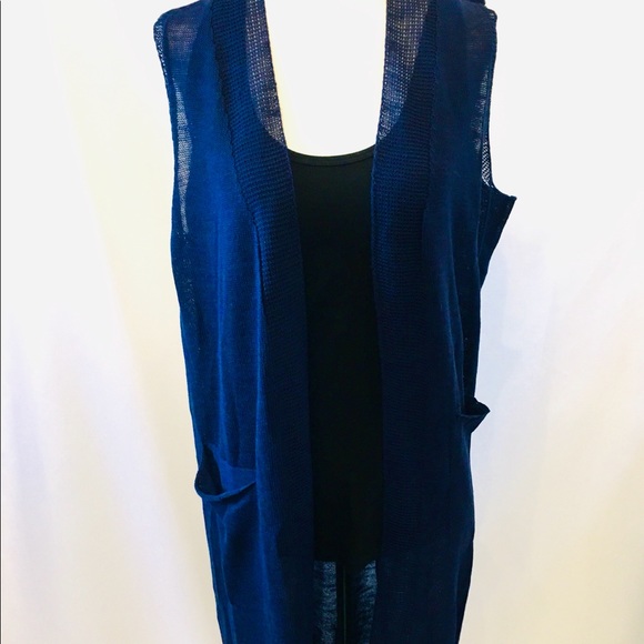 NWT THEKORNER PARIS Sleeveless Knit Navy Duster - Picture 5 of 6